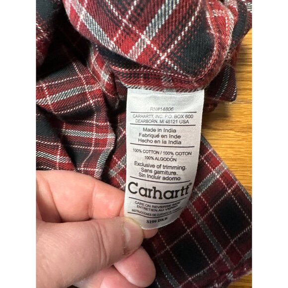 Carhartt Mens Red & Black Plaid Button Down Long Sleeve Flannel Shirt 2XL - Picture 7 of 10